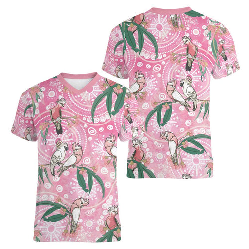 Australia Galah Aboriginal Women V-Neck T-Shirt Breast Cancer Awareness - Aussie Hoodie