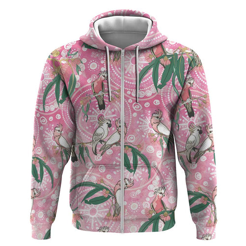 Australia Galah Aboriginal Zip Hoodie Breast Cancer Awareness - Aussie Hoodie