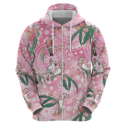 Australia Galah Aboriginal Zip Hoodie Breast Cancer Awareness - Aussie Hoodie