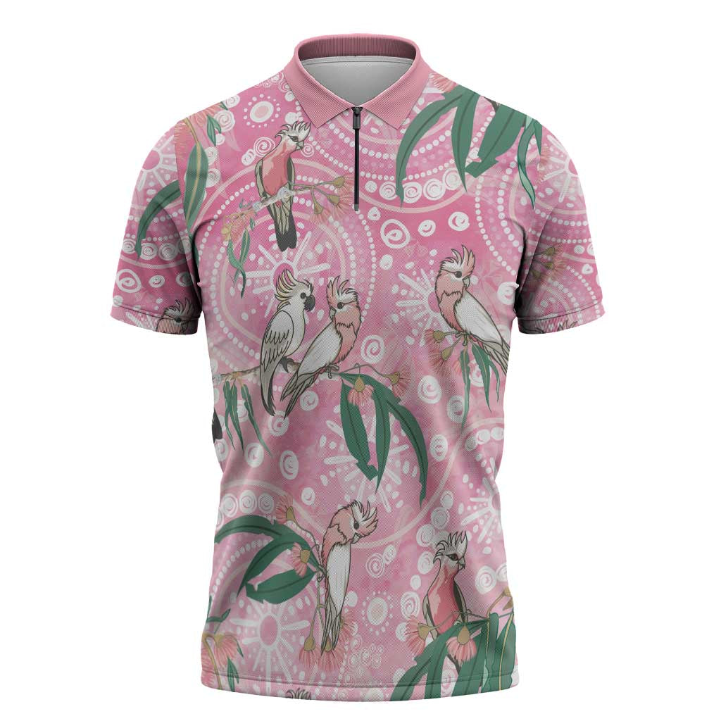 Australia Galah Aboriginal Zipper Polo Shirt Breast Cancer Awareness - Aussie Hoodie