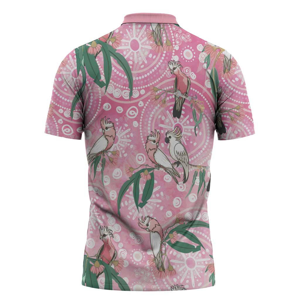 Australia Galah Aboriginal Zipper Polo Shirt Breast Cancer Awareness - Aussie Hoodie