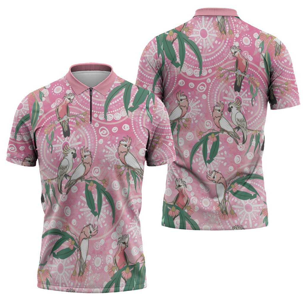 Australia Galah Aboriginal Zipper Polo Shirt Breast Cancer Awareness - Aussie Hoodie