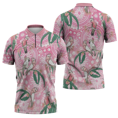 Australia Galah Aboriginal Zipper Polo Shirt Breast Cancer Awareness - Aussie Hoodie