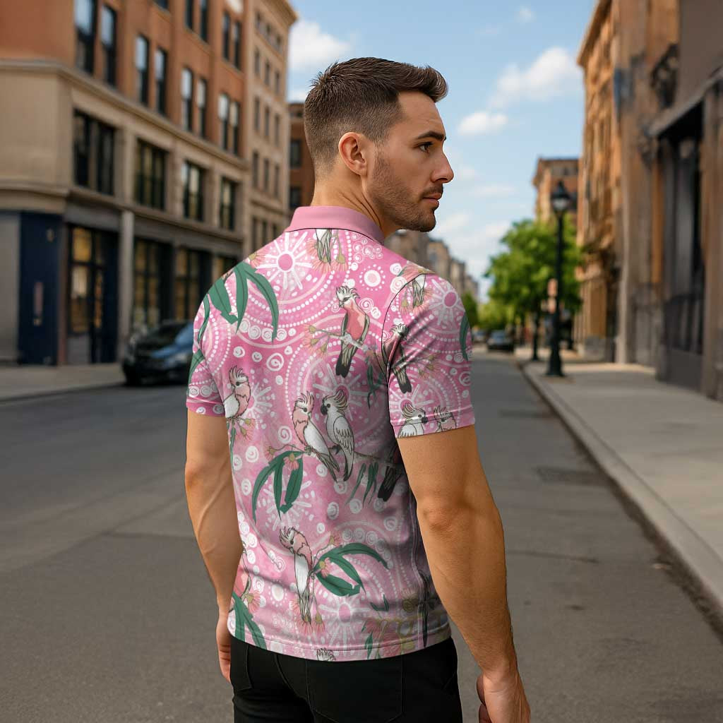 Australia Galah Aboriginal Zipper Polo Shirt Breast Cancer Awareness - Aussie Hoodie
