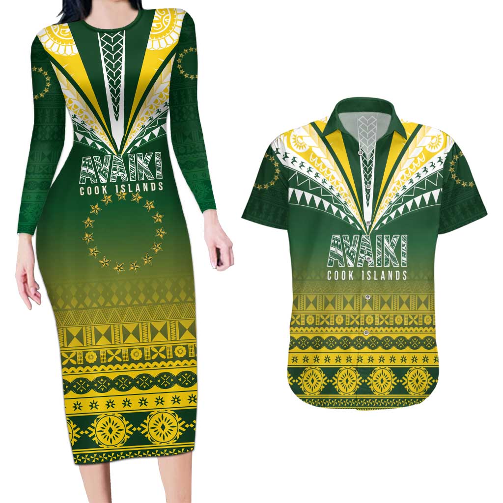 Cook Islands Rugby Custom Couples Matching Long Sleeve Bodycon Dress and Hawaiian Shirt Kuki Avaiki - Aussie Hoodie