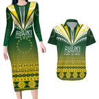 Cook Islands Rugby Custom Couples Matching Long Sleeve Bodycon Dress and Hawaiian Shirt Kuki Avaiki - Aussie Hoodie