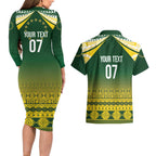 Cook Islands Rugby Custom Couples Matching Long Sleeve Bodycon Dress and Hawaiian Shirt Kuki Avaiki - Aussie Hoodie