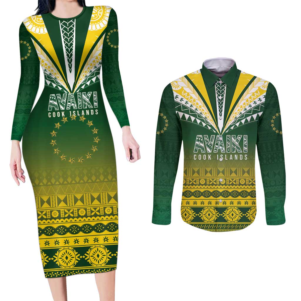 Cook Islands Rugby Custom Couples Matching Long Sleeve Bodycon Dress and Long Sleeve Button Shirt Kuki Avaiki - Aussie Hoodie