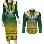 Cook Islands Rugby Custom Couples Matching Long Sleeve Bodycon Dress and Long Sleeve Button Shirt Kuki Avaiki - Aussie Hoodie