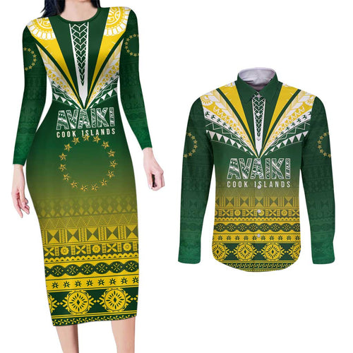 Cook Islands Rugby Custom Couples Matching Long Sleeve Bodycon Dress and Long Sleeve Button Shirt Kuki Avaiki - Aussie Hoodie
