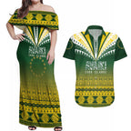 Cook Islands Rugby Custom Couples Matching Off Shoulder Maxi Dress and Hawaiian Shirt Kuki Avaiki - Aussie Hoodie