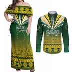 Cook Islands Rugby Custom Couples Matching Off Shoulder Maxi Dress and Long Sleeve Button Shirt Kuki Avaiki - Aussie Hoodie