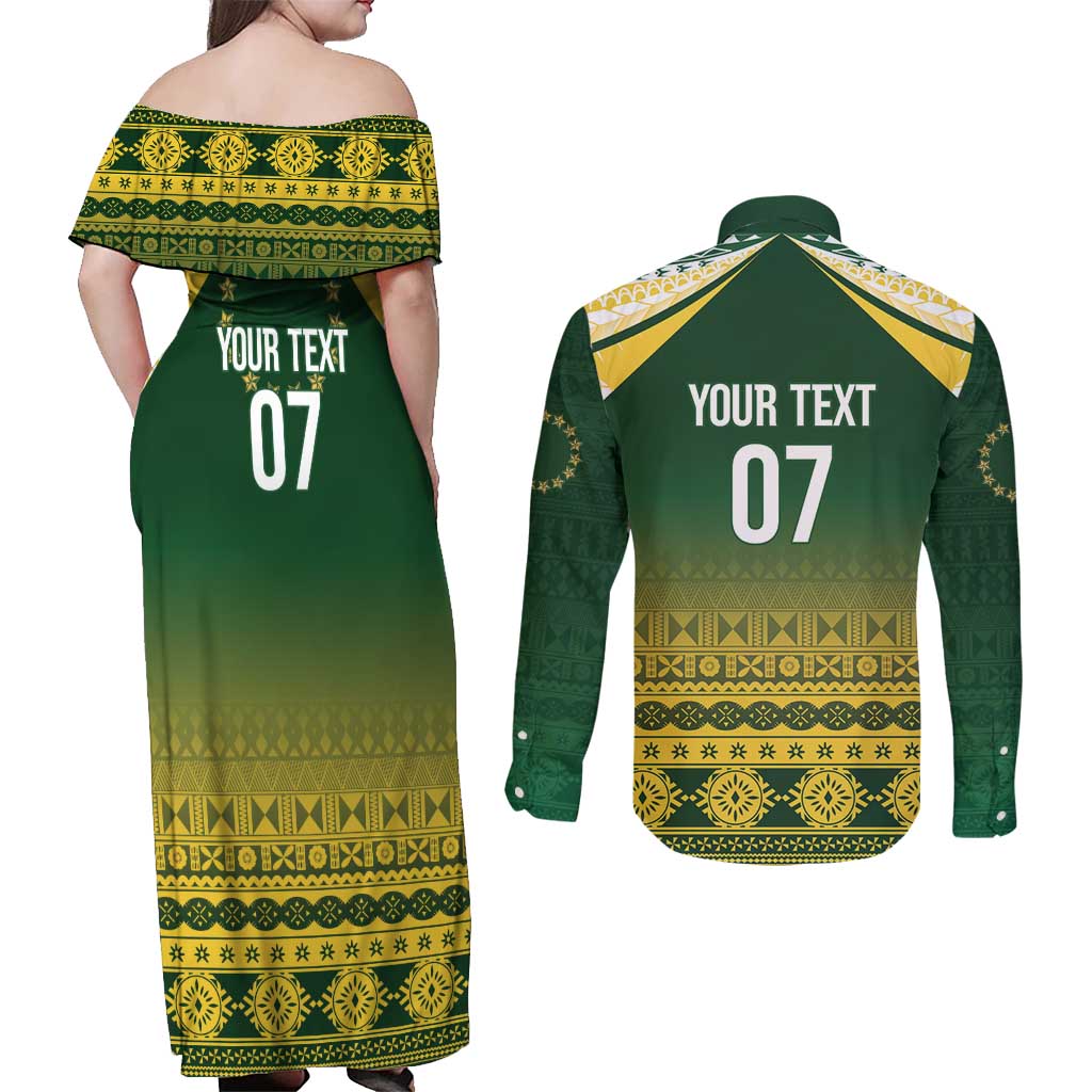 Cook Islands Rugby Custom Couples Matching Off Shoulder Maxi Dress and Long Sleeve Button Shirt Kuki Avaiki - Aussie Hoodie