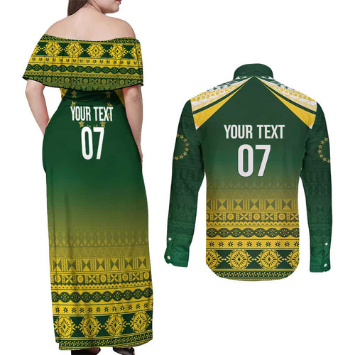 Cook Islands Rugby Custom Couples Matching Off Shoulder Maxi Dress and Long Sleeve Button Shirt Kuki Avaiki - Aussie Hoodie