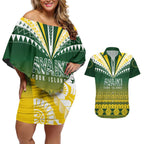 Cook Islands Rugby Custom Couples Matching Off Shoulder Short Dress and Hawaiian Shirt Kuki Avaiki - Aussie Hoodie