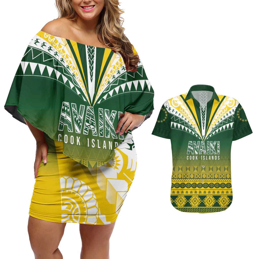 Cook Islands Rugby Custom Couples Matching Off Shoulder Short Dress and Hawaiian Shirt Kuki Avaiki - Aussie Hoodie