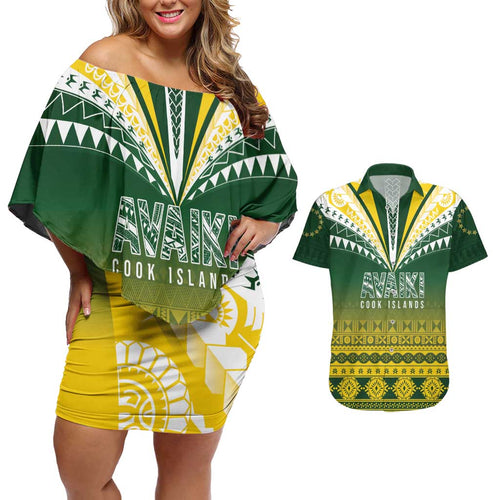 Cook Islands Rugby Custom Couples Matching Off Shoulder Short Dress and Hawaiian Shirt Kuki Avaiki - Aussie Hoodie