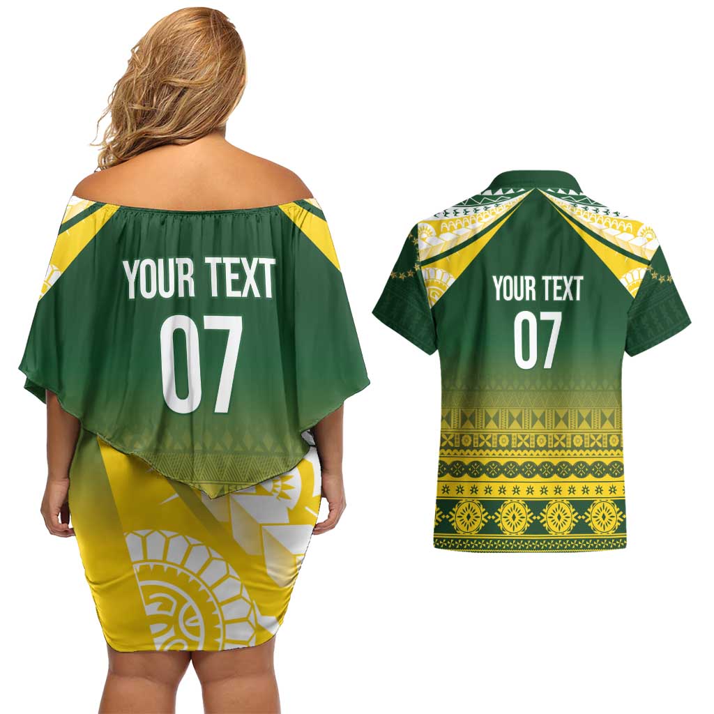 Cook Islands Rugby Custom Couples Matching Off Shoulder Short Dress and Hawaiian Shirt Kuki Avaiki - Aussie Hoodie