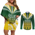 Cook Islands Rugby Custom Couples Matching Off Shoulder Short Dress and Long Sleeve Button Shirt Kuki Avaiki - Aussie Hoodie