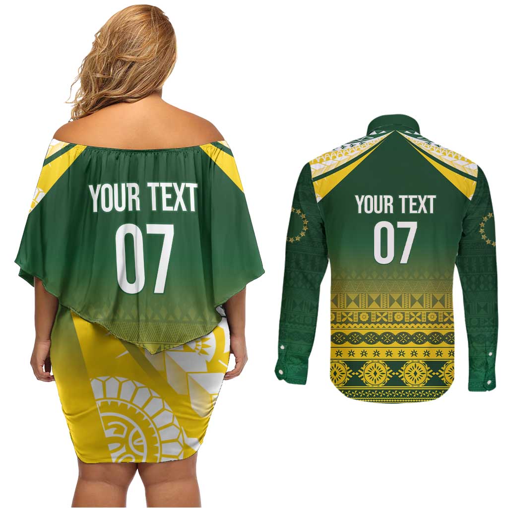 Cook Islands Rugby Custom Couples Matching Off Shoulder Short Dress and Long Sleeve Button Shirt Kuki Avaiki - Aussie Hoodie