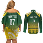 Cook Islands Rugby Custom Couples Matching Off Shoulder Short Dress and Long Sleeve Button Shirt Kuki Avaiki - Aussie Hoodie