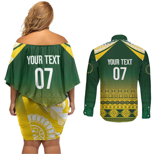 Cook Islands Rugby Custom Couples Matching Off Shoulder Short Dress and Long Sleeve Button Shirt Kuki Avaiki - Aussie Hoodie