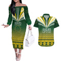 Cook Islands Rugby Custom Couples Matching Off The Shoulder Long Sleeve Dress and Hawaiian Shirt Kuki Avaiki - Aussie Hoodie