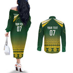 Cook Islands Rugby Custom Couples Matching Off The Shoulder Long Sleeve Dress and Long Sleeve Button Shirt Kuki Avaiki - Aussie Hoodie