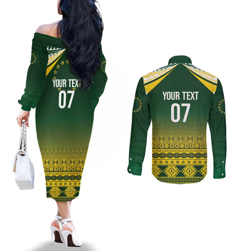Cook Islands Rugby Custom Couples Matching Off The Shoulder Long Sleeve Dress and Long Sleeve Button Shirt Kuki Avaiki - Aussie Hoodie