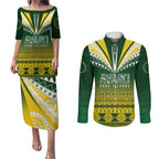 Cook Islands Rugby Custom Couples Matching Puletasi and Long Sleeve Button Shirt Kuki Avaiki - Aussie Hoodie