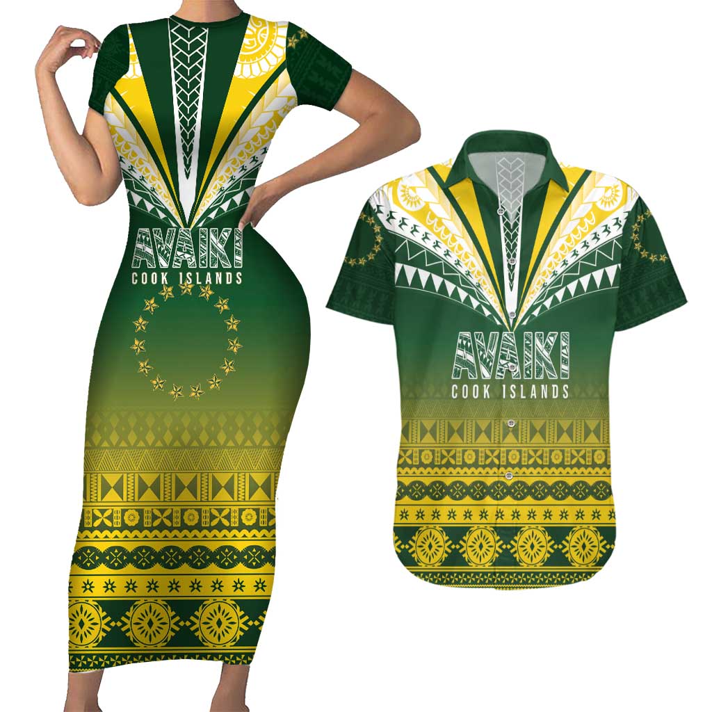 Cook Islands Rugby Custom Couples Matching Short Sleeve Bodycon Dress and Hawaiian Shirt Kuki Avaiki - Aussie Hoodie