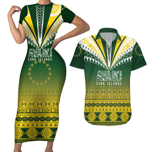 Cook Islands Rugby Custom Couples Matching Short Sleeve Bodycon Dress and Hawaiian Shirt Kuki Avaiki - Aussie Hoodie