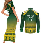 Cook Islands Rugby Custom Couples Matching Short Sleeve Bodycon Dress and Long Sleeve Button Shirt Kuki Avaiki - Aussie Hoodie