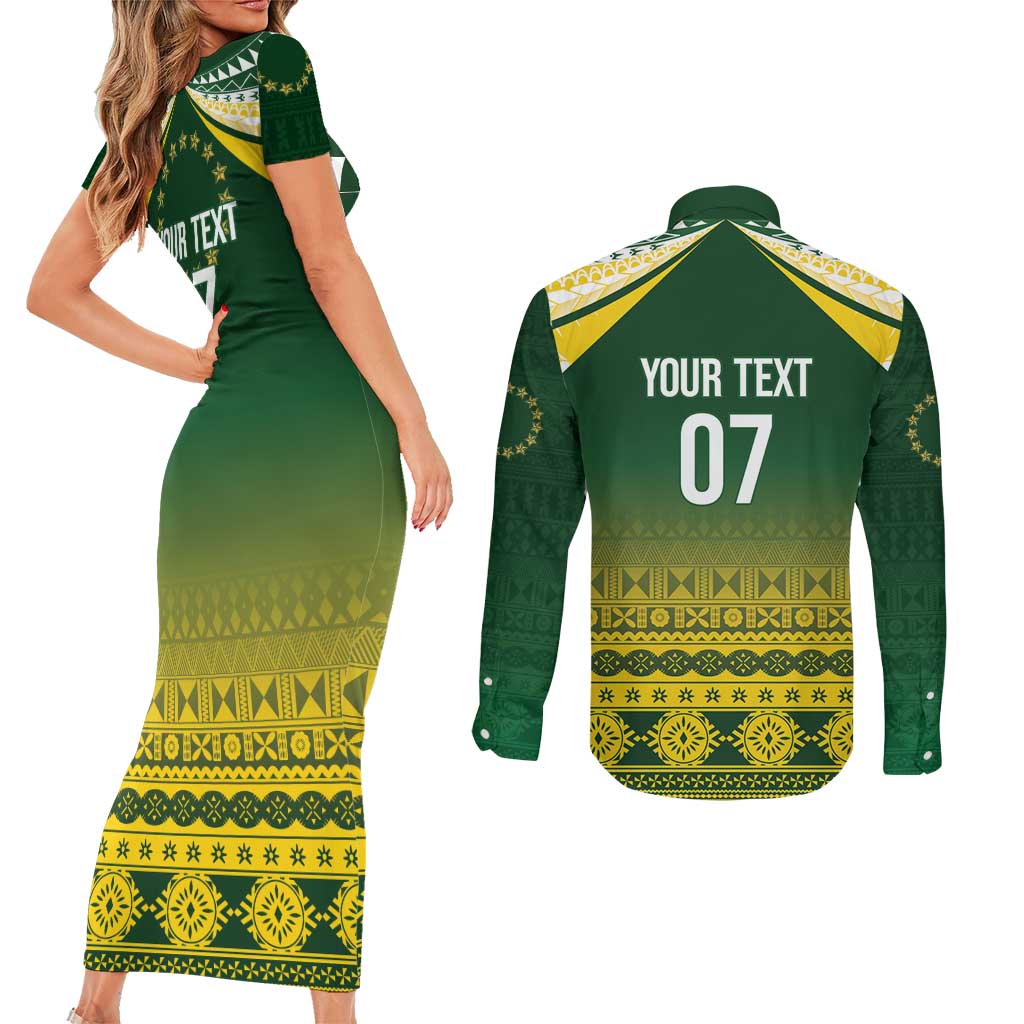 Cook Islands Rugby Custom Couples Matching Short Sleeve Bodycon Dress and Long Sleeve Button Shirt Kuki Avaiki - Aussie Hoodie