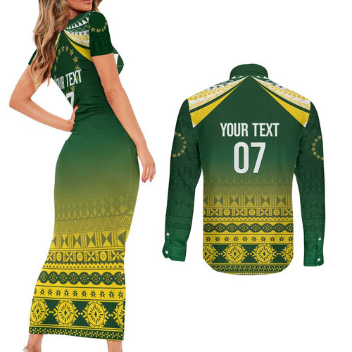 Cook Islands Rugby Custom Couples Matching Short Sleeve Bodycon Dress and Long Sleeve Button Shirt Kuki Avaiki - Aussie Hoodie