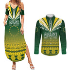Cook Islands Rugby Custom Couples Matching Summer Maxi Dress and Long Sleeve Button Shirt Kuki Avaiki - Aussie Hoodie