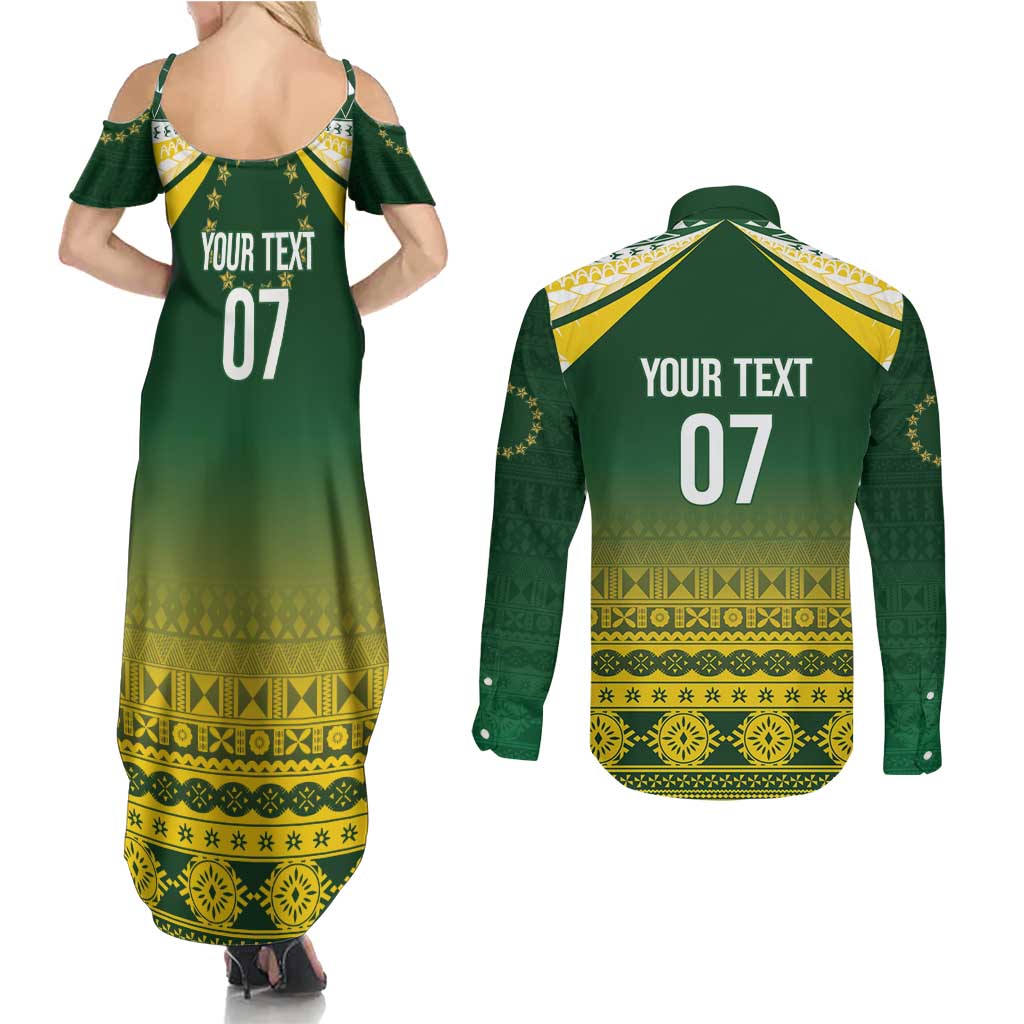 Cook Islands Rugby Custom Couples Matching Summer Maxi Dress and Long Sleeve Button Shirt Kuki Avaiki - Aussie Hoodie
