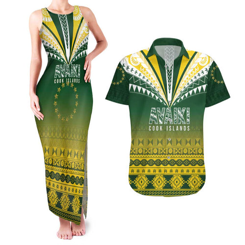 Cook Islands Rugby Custom Couples Matching Tank Maxi Dress and Hawaiian Shirt Kuki Avaiki - Aussie Hoodie