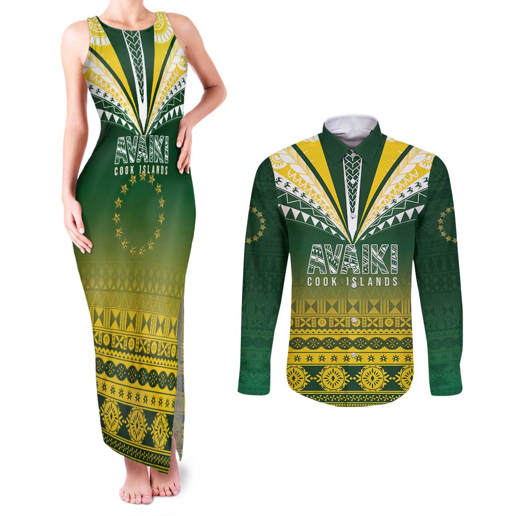 Cook Islands Rugby Custom Couples Matching Tank Maxi Dress and Long Sleeve Button Shirt Kuki Avaiki - Aussie Hoodie