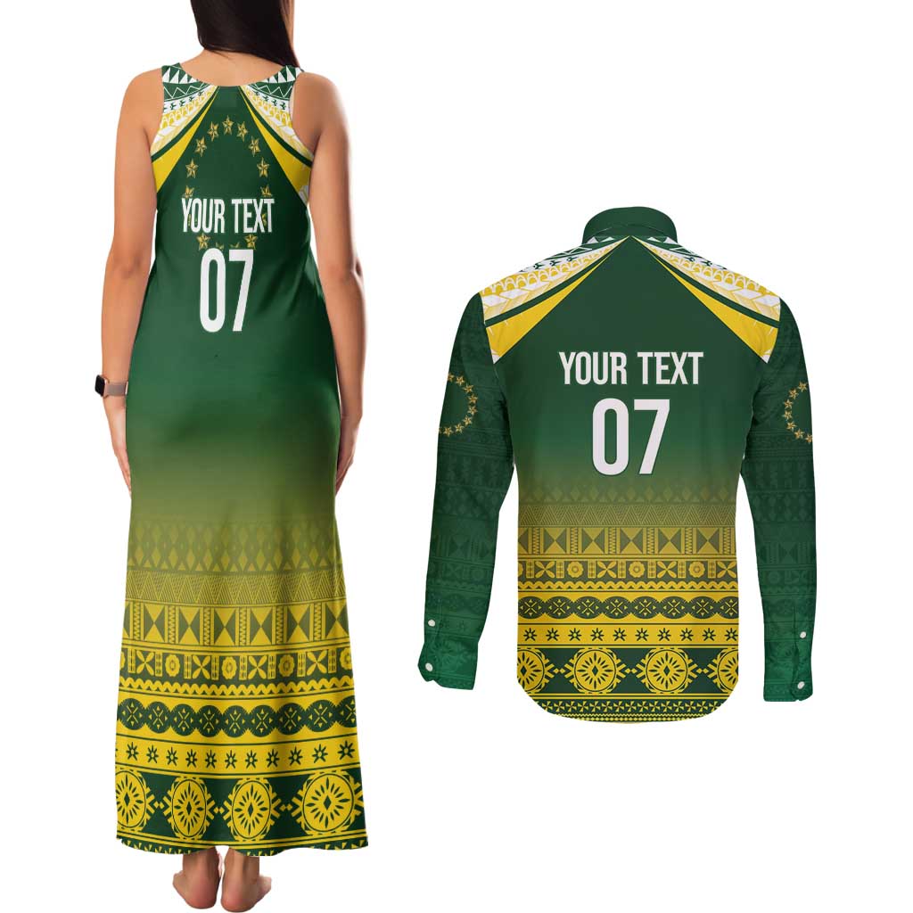 Cook Islands Rugby Custom Couples Matching Tank Maxi Dress and Long Sleeve Button Shirt Kuki Avaiki - Aussie Hoodie