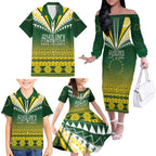 Cook Islands Rugby Custom Family Matching Off The Shoulder Long Sleeve Dress and Hawaiian Shirt Kuki Avaiki - Aussie Hoodie