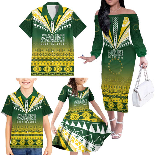Cook Islands Rugby Custom Family Matching Off The Shoulder Long Sleeve Dress and Hawaiian Shirt Kuki Avaiki - Aussie Hoodie