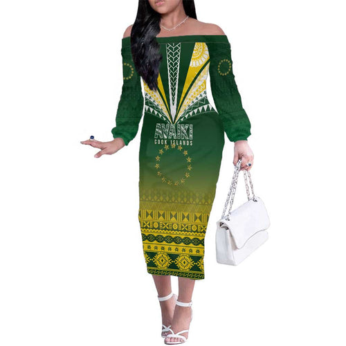 Cook Islands Rugby Custom Family Matching Off The Shoulder Long Sleeve Dress and Hawaiian Shirt Kuki Avaiki - Aussie Hoodie