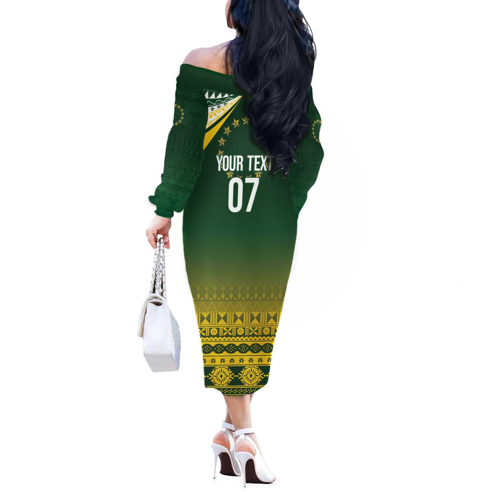 Cook Islands Rugby Custom Off The Shoulder Long Sleeve Dress Kuki Avaiki - Aussie Hoodie