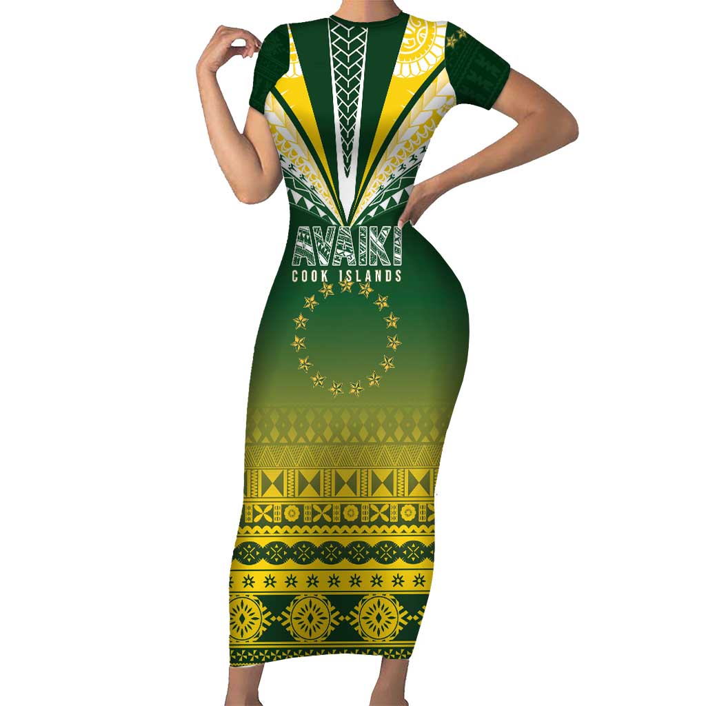Cook Islands Rugby Custom Short Sleeve Bodycon Dress Kuki Avaiki - Aussie Hoodie