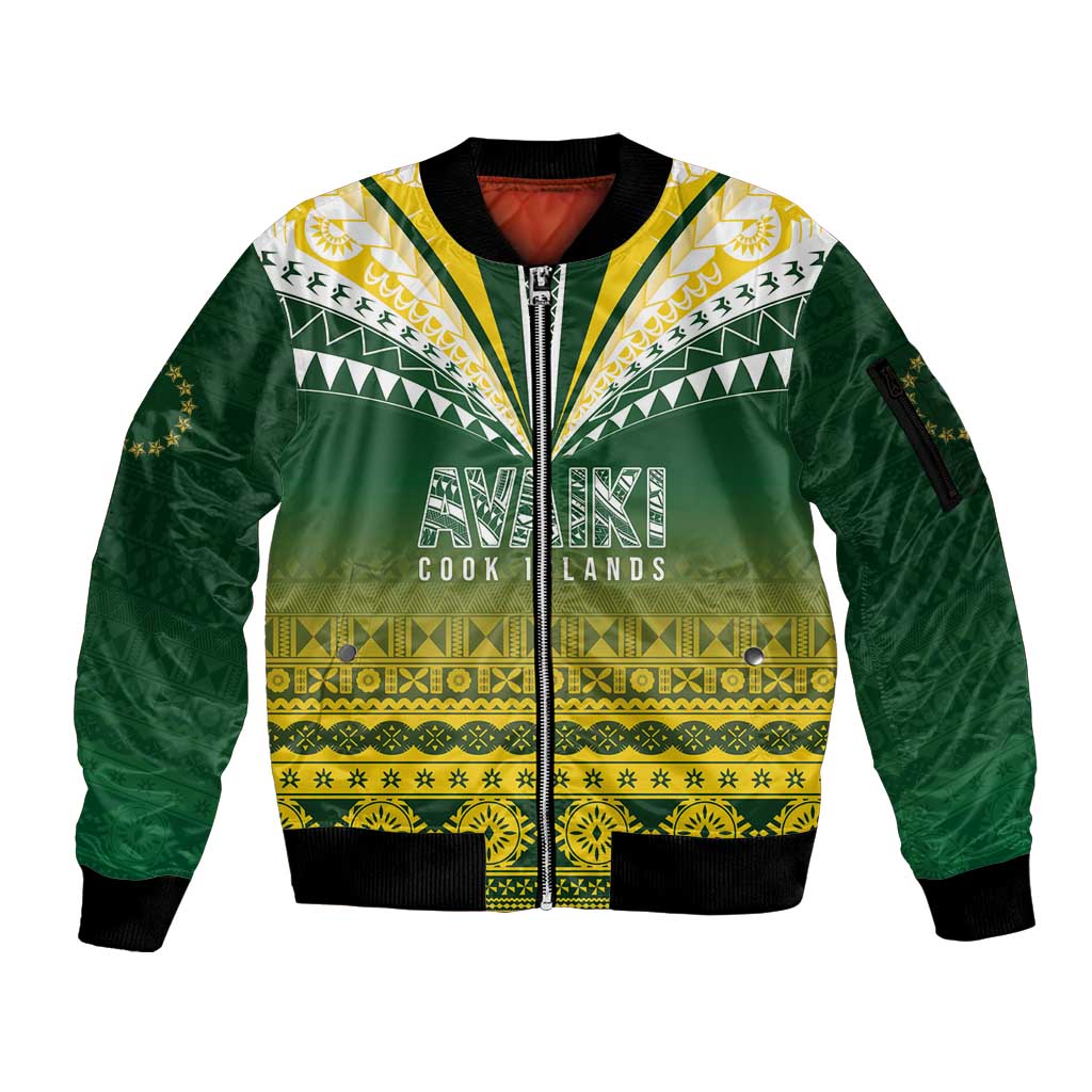 Cook Islands Rugby Custom Sleeve Zip Bomber Jacket Kuki Avaiki - Aussie Hoodie
