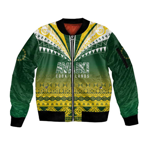 Cook Islands Rugby Custom Sleeve Zip Bomber Jacket Kuki Avaiki - Aussie Hoodie