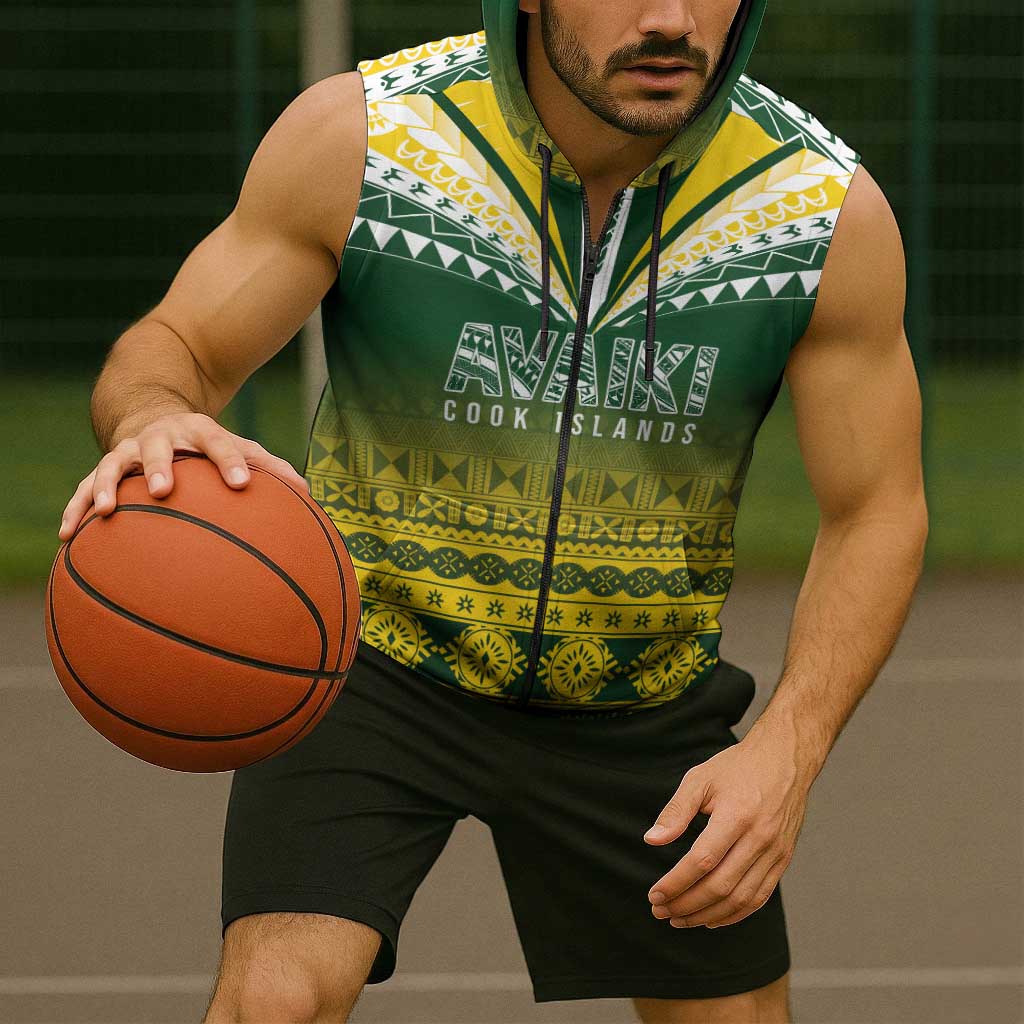 Cook Islands Rugby Custom Sleeveless Zip Hoodie Kuki Avaiki - Aussie Hoodie