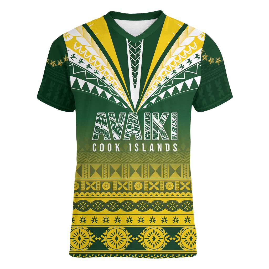 Cook Islands Rugby Custom Women V-Neck T-Shirt Kuki Avaiki - Aussie Hoodie