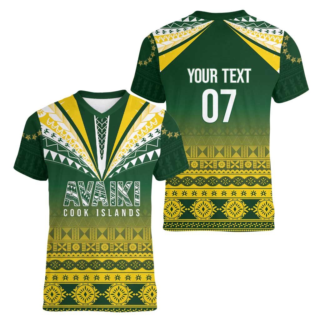 Cook Islands Rugby Custom Women V-Neck T-Shirt Kuki Avaiki - Aussie Hoodie